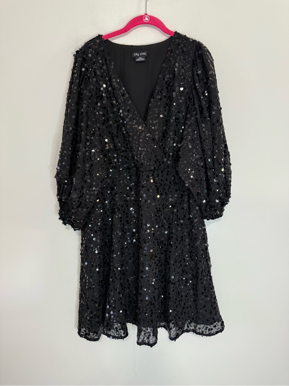 City Chic Black Sequin V-Neck Party Dress in size 16